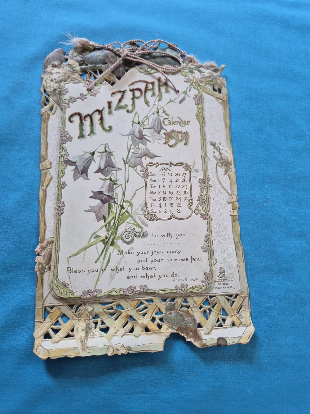 Mizpah Antique 1901 Calendar Lithograph Floral Publishers Her Majesty to Queen